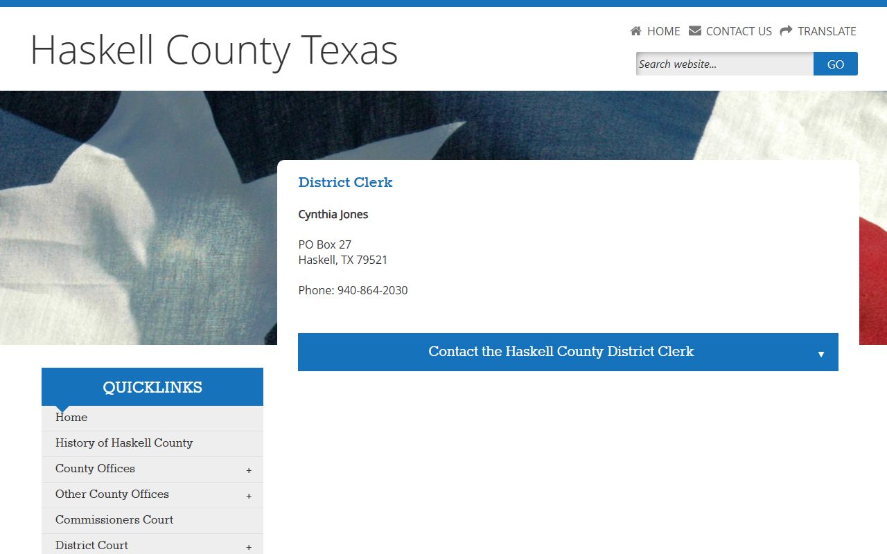 Haskell County court records after jail arrest district clerk contact page